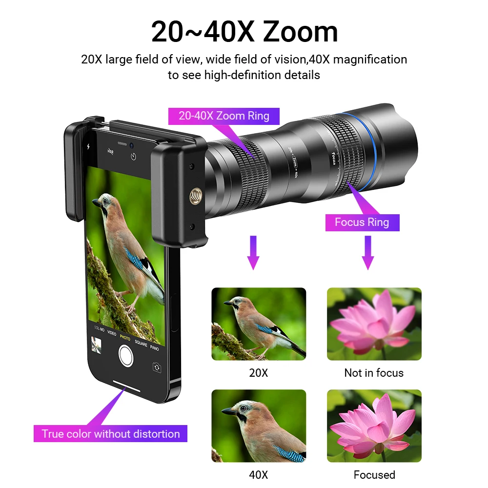ズームレンズ Apexel HD 20-40倍 三脚付き スマホ用レンズ 望遠鏡 スマホレンズ Apexel ズームレンズ HD 20-40倍 三脚付き スマホ