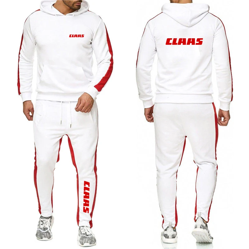 New Fashion Men Claas Tractor Agriculture Tracksuit Hoodie Solid Color Hooded Pullover+Pants Comfortable Casual Sportswear Sets 3