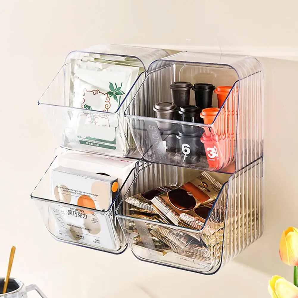 

Storage Box Punch Free Wall-mounted Dust-proof Large Opening Cabinets Tea Bag Sugar Packets Organizer Daily Kitchen Accessories