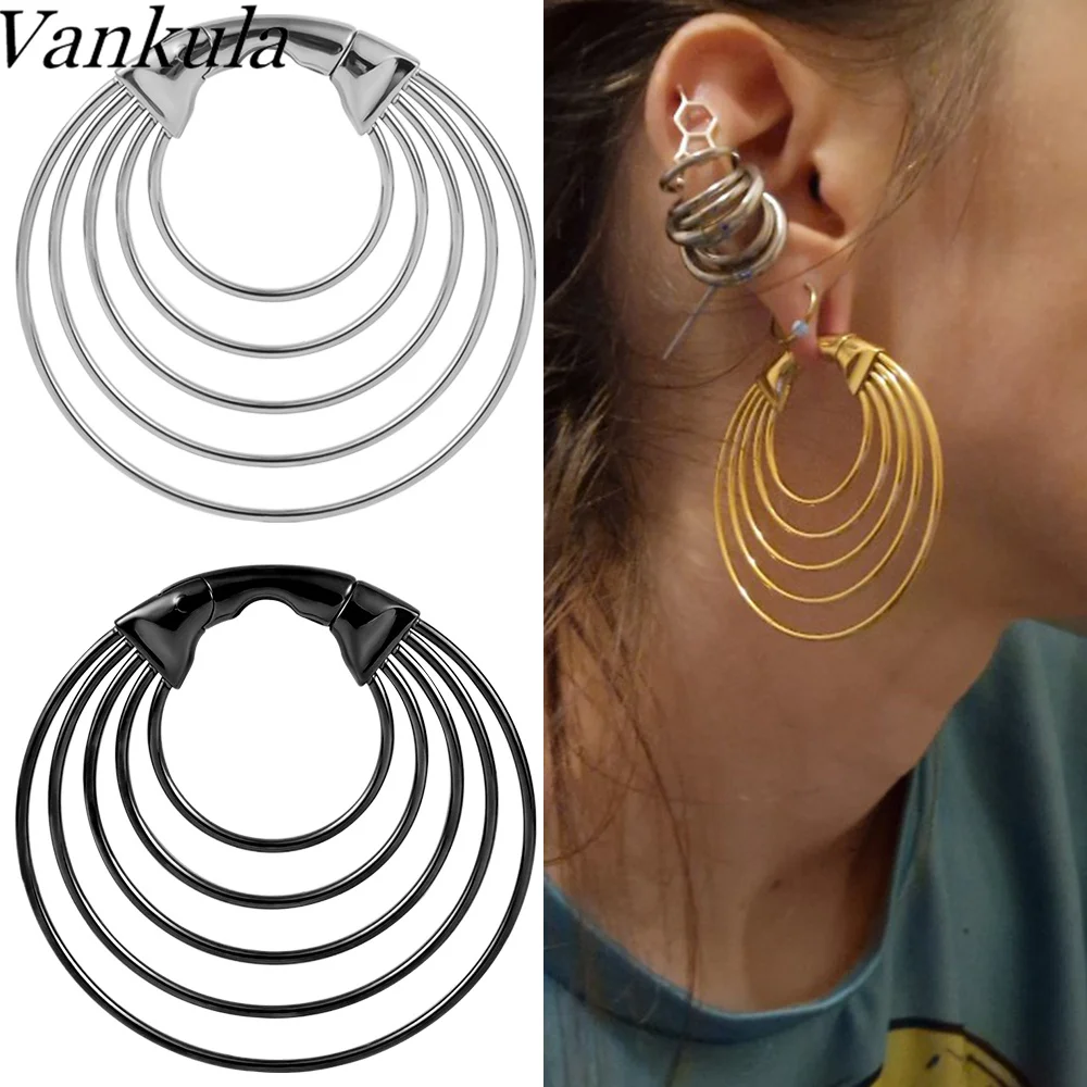 Vankula 2pcs 316L Stainless Steel Ear Gauge Round Hoop Earring