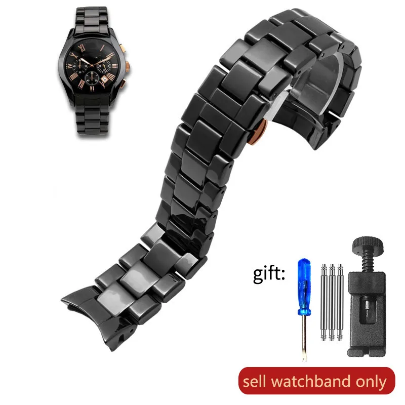 Ceramic Black Watch Band Bracelet - Unisex, 22-24mm Strap