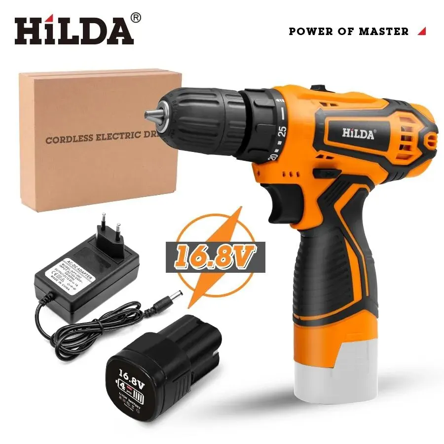 HILDA Electric Drill Cordless Screwdriver Lithium Battery Mini Drill  Cordless Screwdriver Power Tools, EU Plug, Model