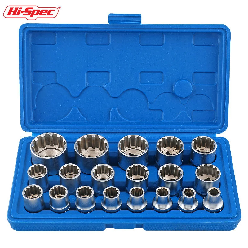 Hi spec 19pc 12 point torx socket set lock socket crv hex torx splined