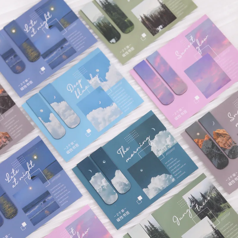 2 PCS Magnetic Bookmark Misty Fantasy Clouds Sea Forest Landscape For Pages Books Readers magnetic bookmark