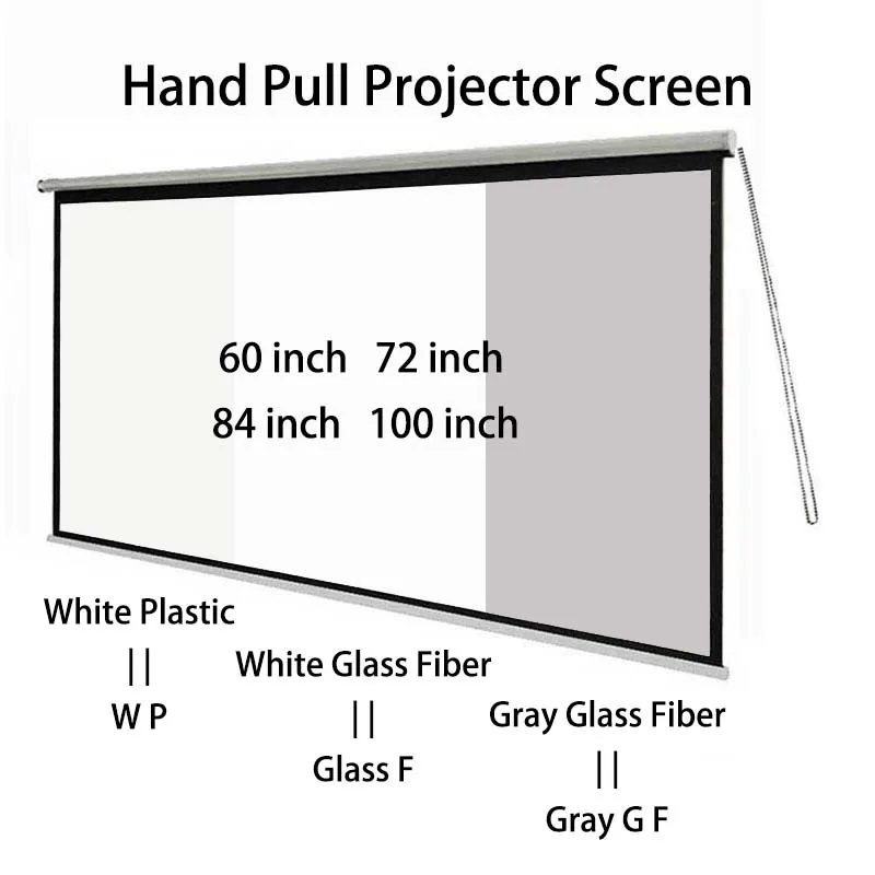 

Thinyou handheld projection screen 60 72 84 100inch 16:9 white plastic white fiberglass gray fiberglass wall mounted