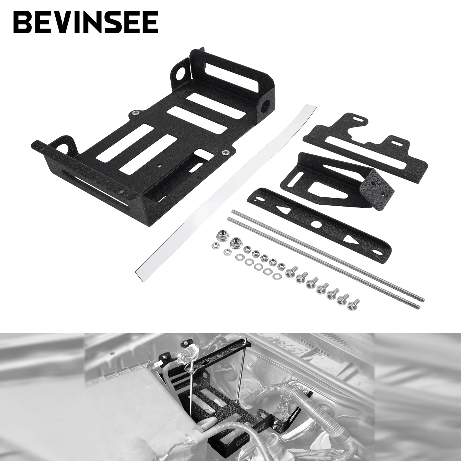 BEVINSEE Secondary Battery Box Tray for Toyota 4Runner 2010- 5th Gen for Group 34&35 Battery Charging Relay Mounting Points