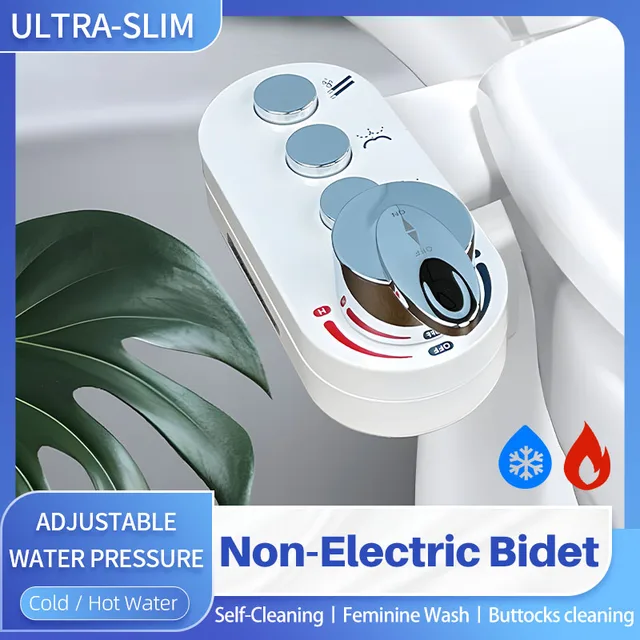 หัวฉีดชำระแบบถอดได้ สีขาว ขนาดเล็ก ไม่ใช้ไฟฟ้า หัวฉีดคู่ ปรับแรงดันน้ำได้ น้ำร้อนและน้ำเย็น สำหรับทำความสะอาดจุดซ่อนเร้น 1