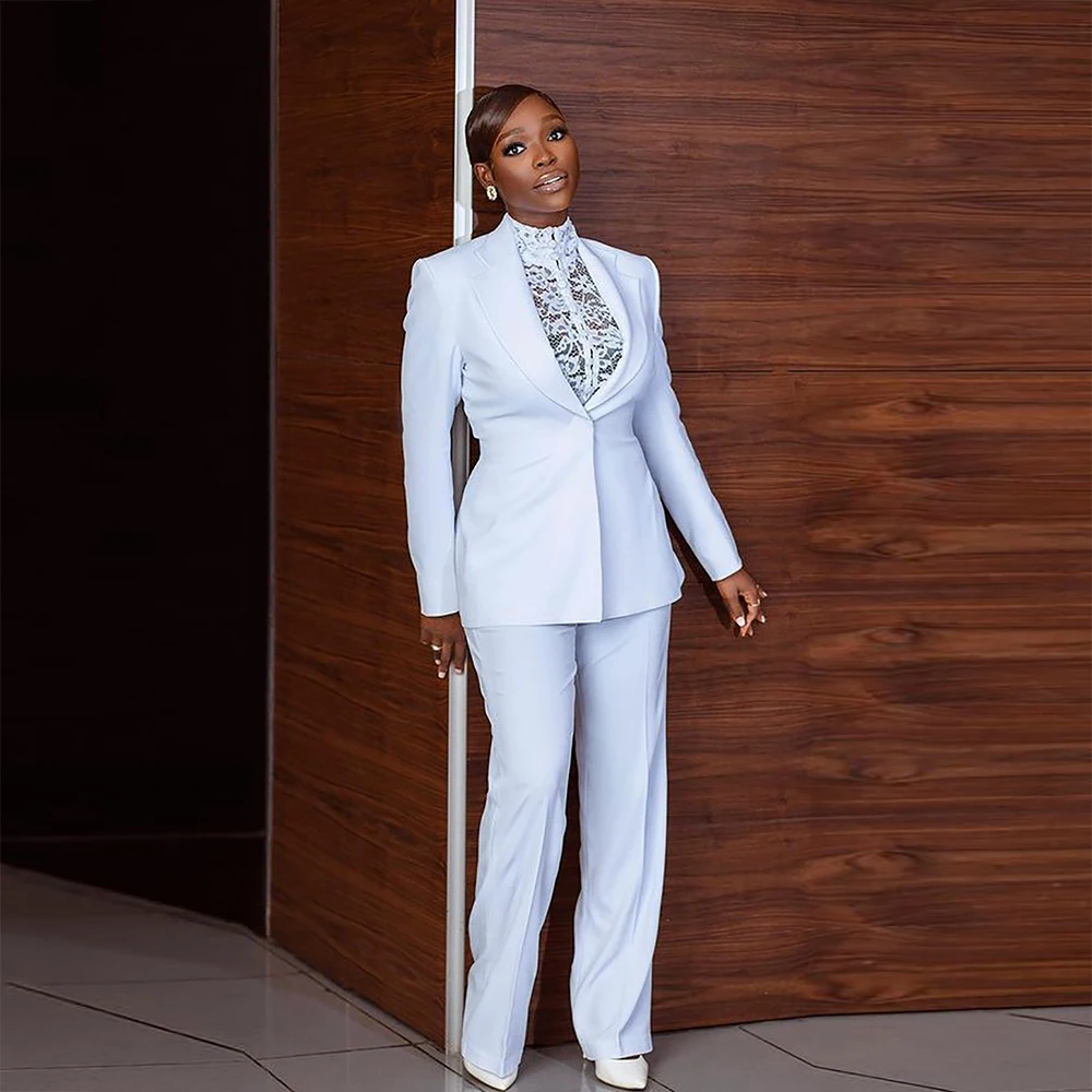 

Женские Брючные костюмы, облегающее белое модное платье для матери невесты, однобортный Женский блейзер для работы в офисе из 2 предметов