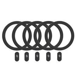 Magnetic Metal Plate Ring for Wireless Charger and Phone Holder (5 Black)