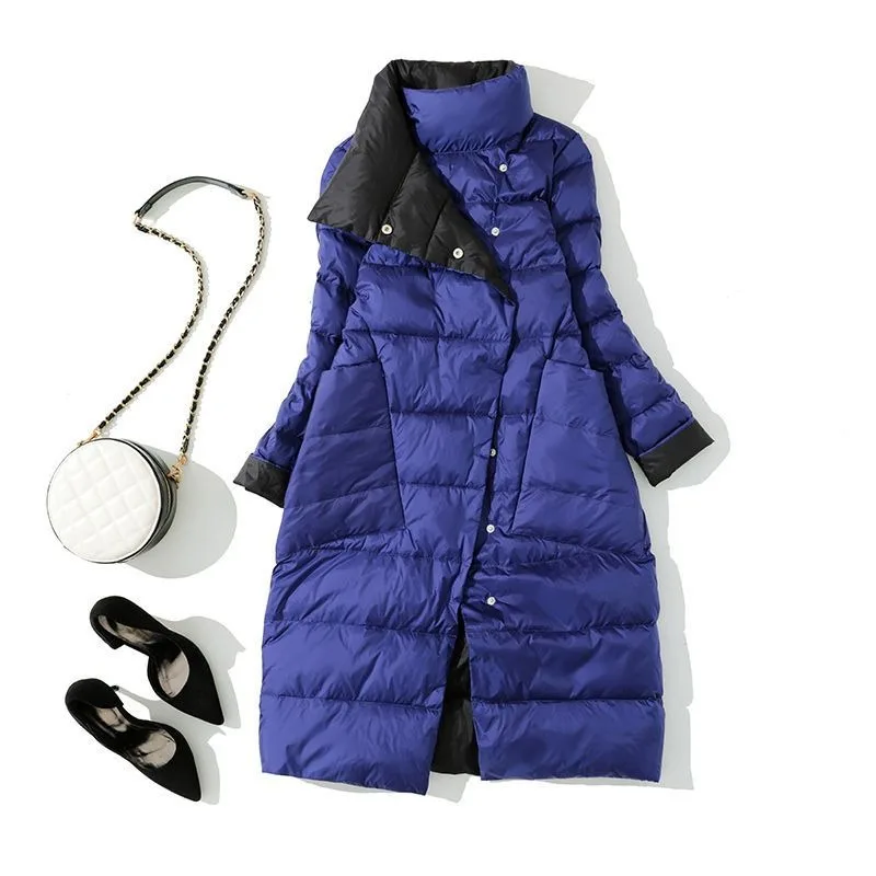 2023 New Women Down Jacket Winter Coat Female Mid-length Below The Knees  Parkas Frivolous Loose Outwear Reversible Overcoat
