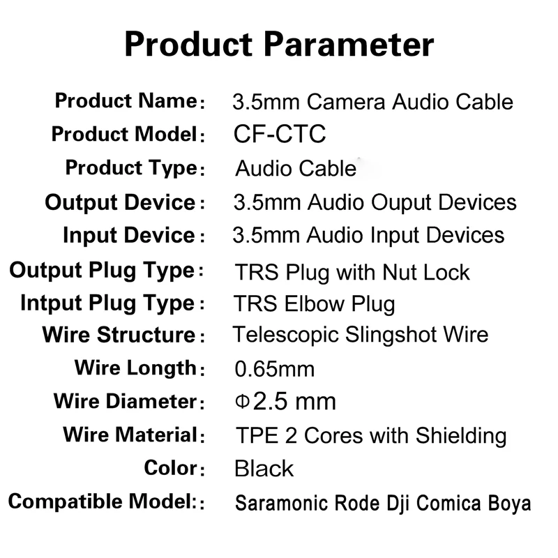 Canfon TRS Nut Lock Plug Stereo Cable Compatible with Saramonic Rode Dji Comica Boya Wireless Microphones for Camera Recording