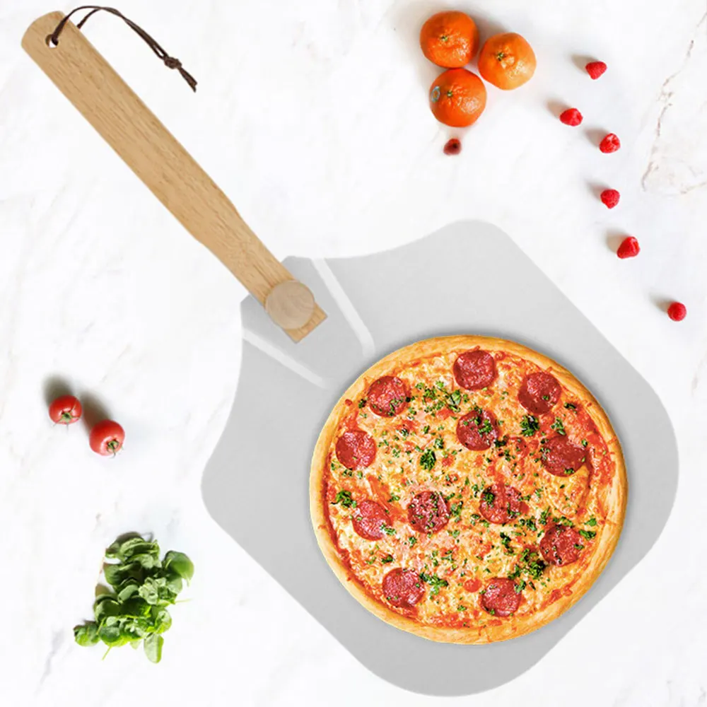 Pizza spatula metal strip foldable wooden handle nonstick pizza spatula for pizza oven turning tool baking pastry tool