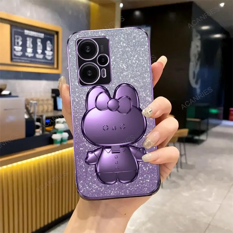 Invisible Makeup Mirror Rabbit Stand Plating Soft Phone Case Cover