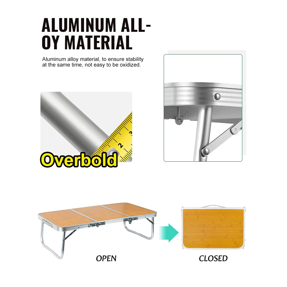 Folding Camping Table 3 Fold with Aluminum Legs Portable Picnic Table Lightweight Camp Tables for Home Picnic BBQ Garden Cooking