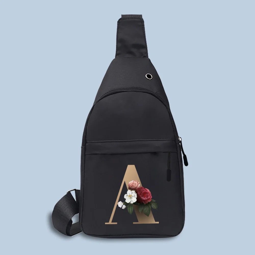 Chest Bags Men's Crossbody Bags Chest Pack with USB Charging Earphones Cable Hole Backpack Women Messenger Pouch Gold Pattern sling chest bag