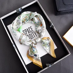 Elegant Floral Silk Square Scarf - Women's Satin Kerchief & Headband Accessory - 70x70CM (69)