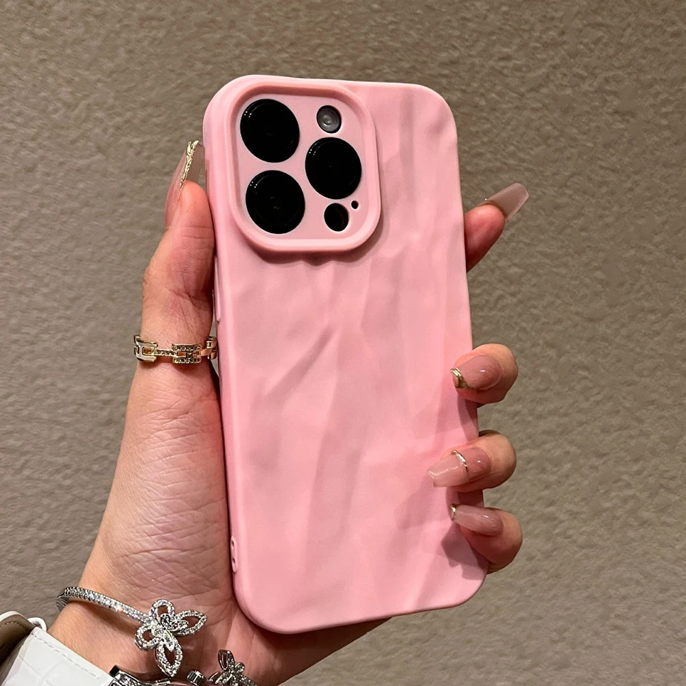 thumbnail image 1 of Fashion Silicone Fold Wrinkle Phone Case For iPhone 14 13 12 11 15 Pro Max SE X XS XR 8 7 Plus Soft Candy Color Full Cover, 1 of 4
