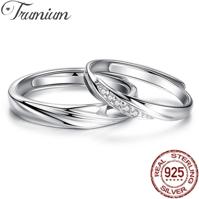 Trumium A Pair S925 Silver Men Women for Rings Endless Love Adjustable ...