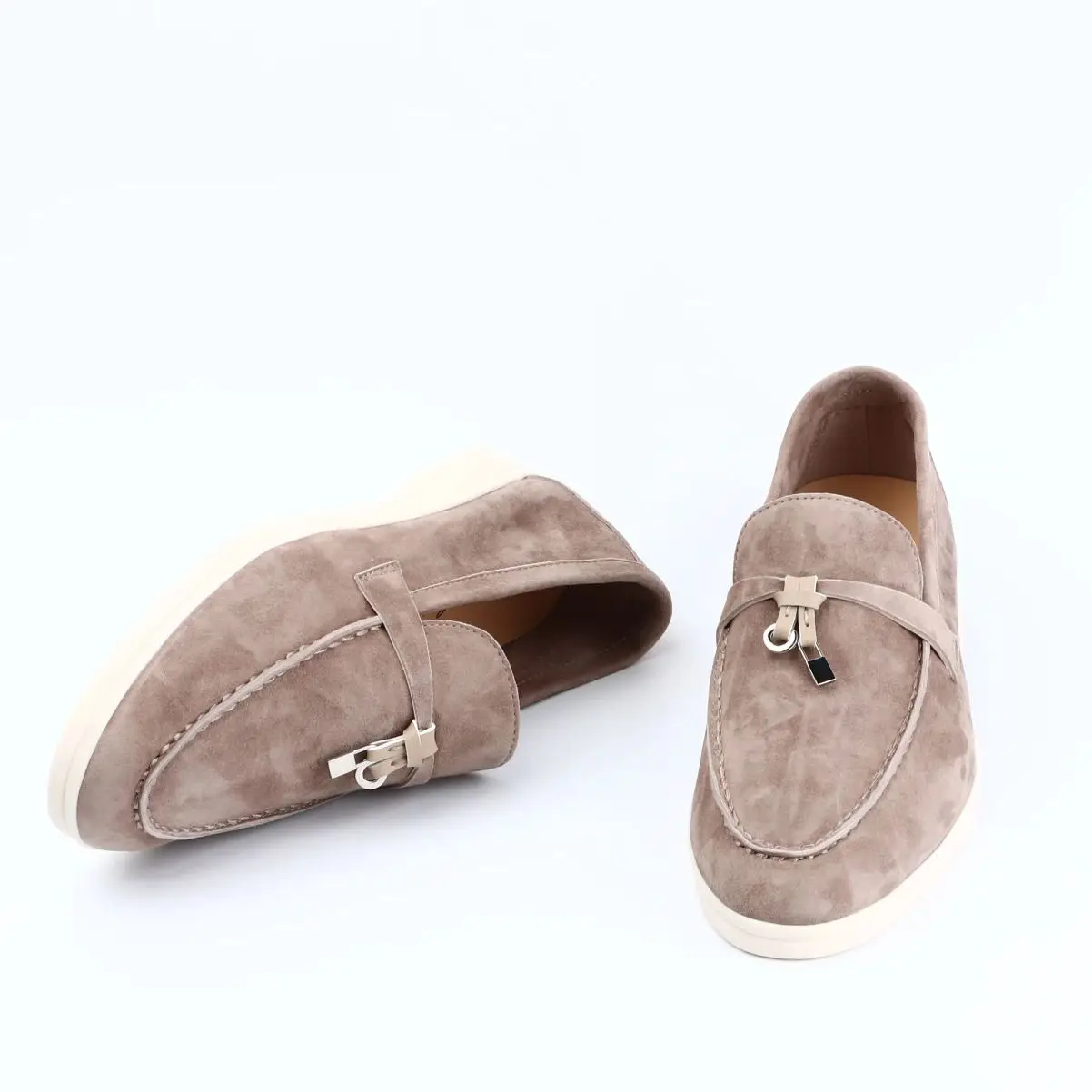 

Black Suede Genuine Leather Casual Moccasins Summer Walk Shoes Women Loafers Metal Lock Tassel Slip On Flats Driving Shoes Khaki