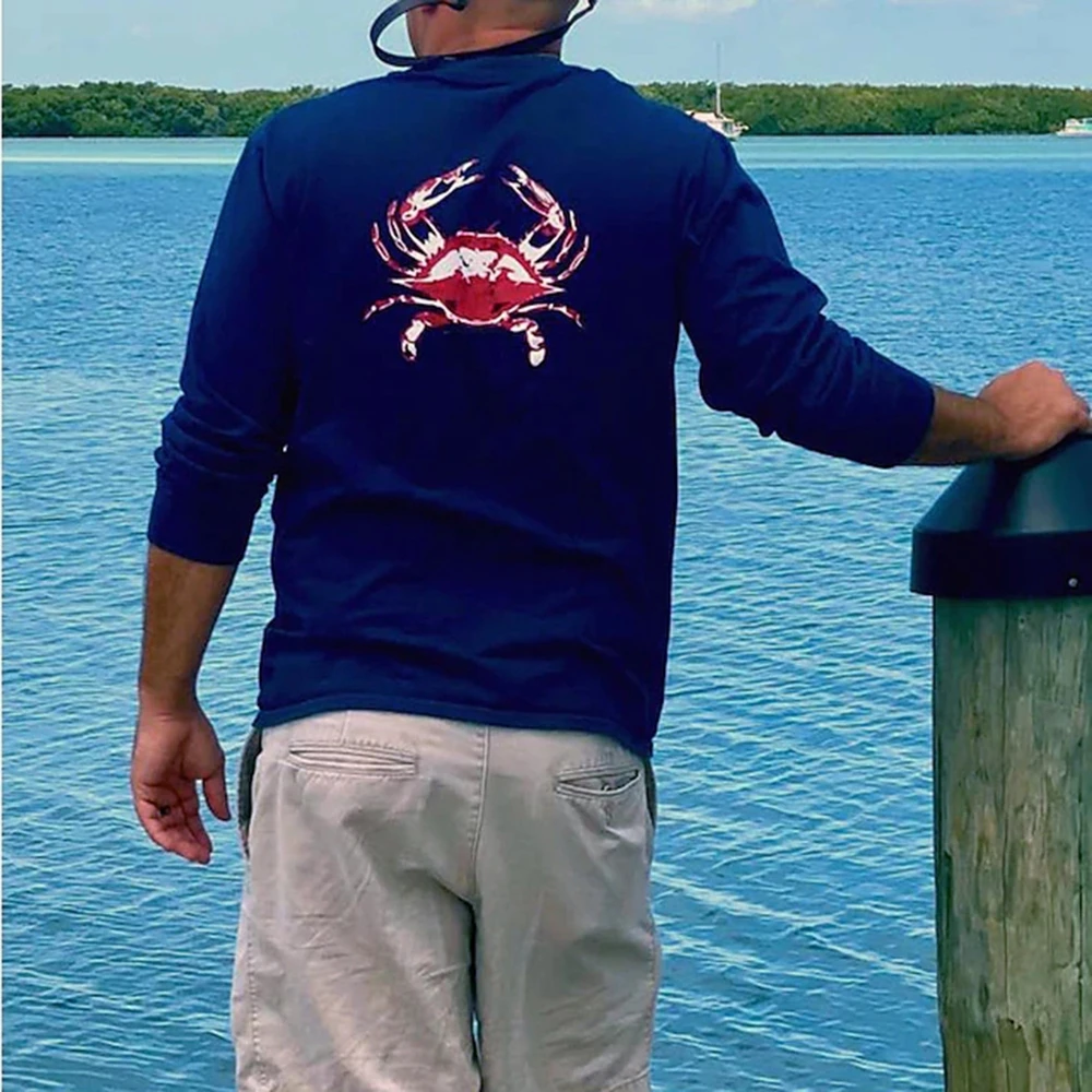 

Men's Shirt Crab print Fishing Outdoor Sports Crewneck Tops, Ocean Shirt UPF50+ Men's Long Sleeve Oversized shirt Fishing Tees