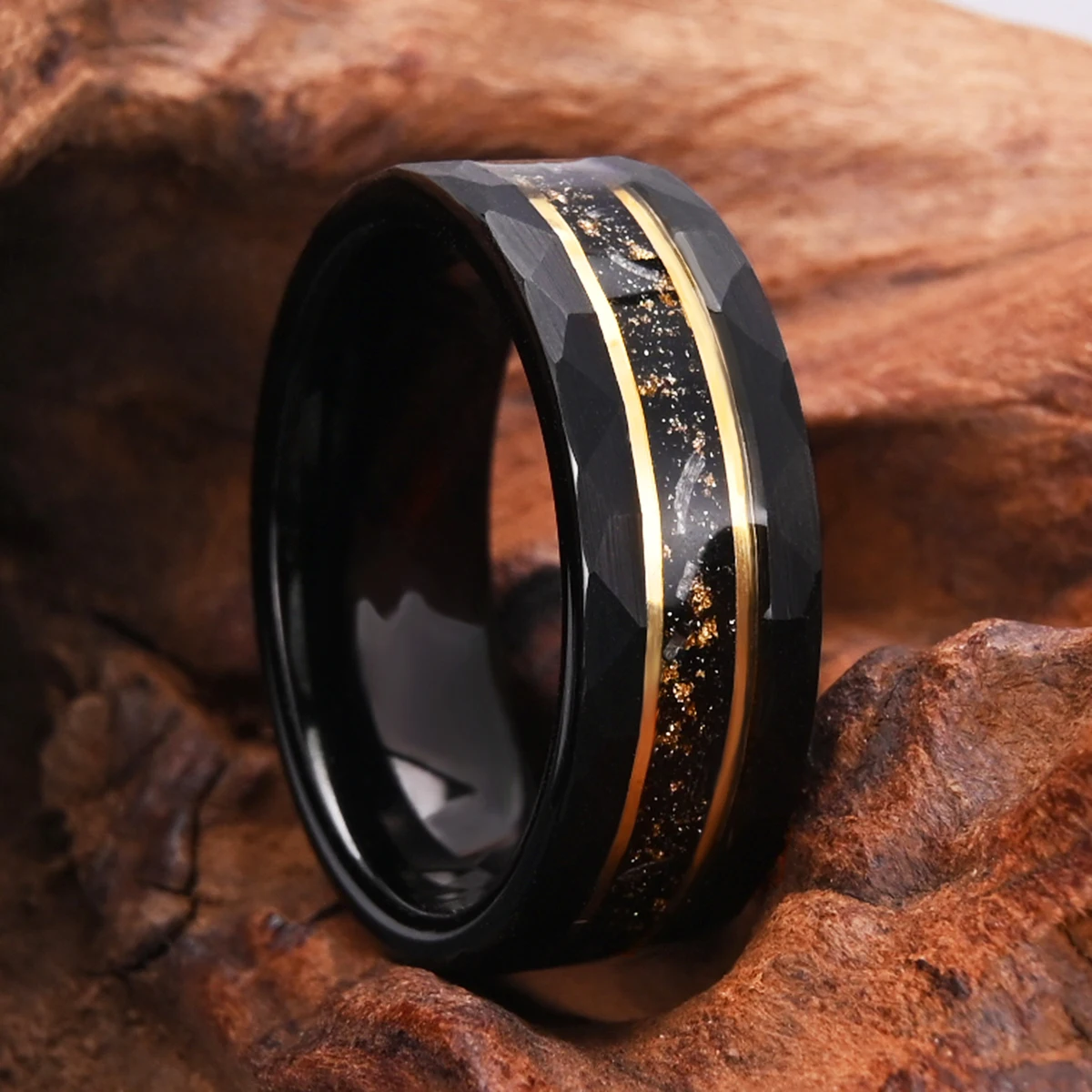 Tungsten Carbide Ring 8MM Men's Tungsten Carbide Wedding Band Galaxy Golden Foil Ring Comfortable Wear Suitable Anyone