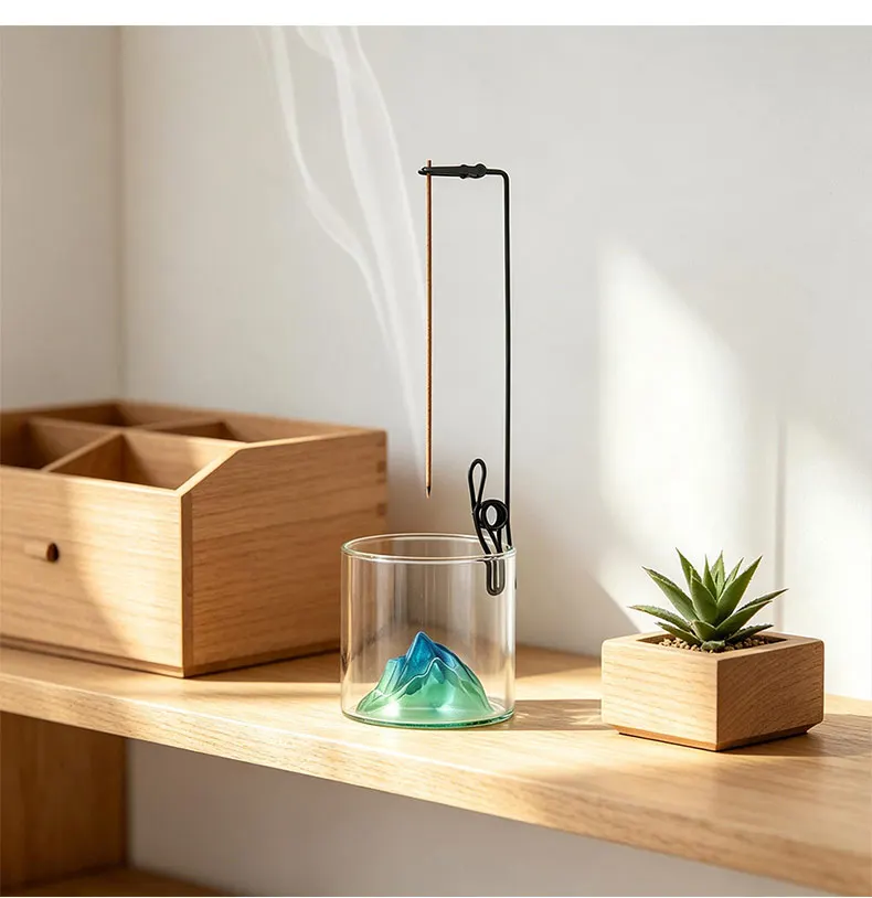 Glas-Räucherstäbchenhalter Berg-Räuchergefäß für Räucherstäbchen mit Aschefänger Anti-Asche-Räucherstäbchenhalter für Meditation Yoga Spa – Detail 9