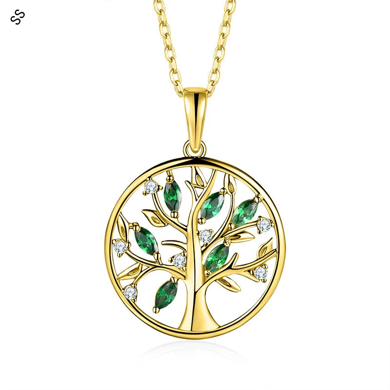 Round Life Tree Pendant Necklaces Super Flash for Women's Garment Accessories
