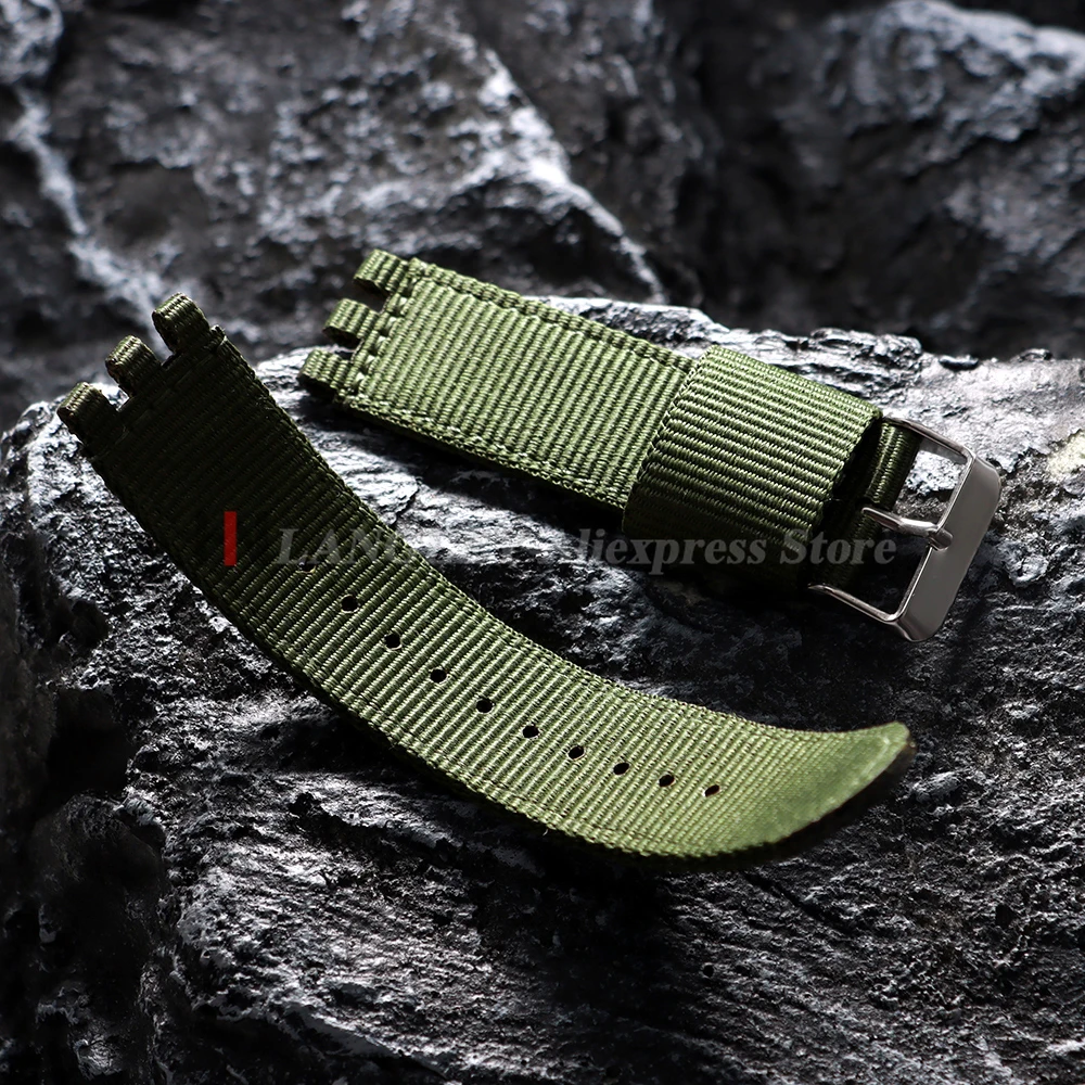 Military-Style Canvas Nylon Wristband - Black & Green Sport Strap