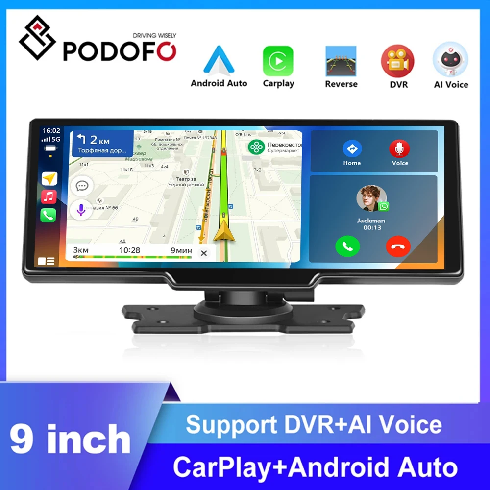 Podofo 9.3 "Car Monitor Wireless Carplay Dash Cam Telecamera Per La Retromarcia Android Auto Car Mirror Dvr Recorder Per Nissan Toyota
