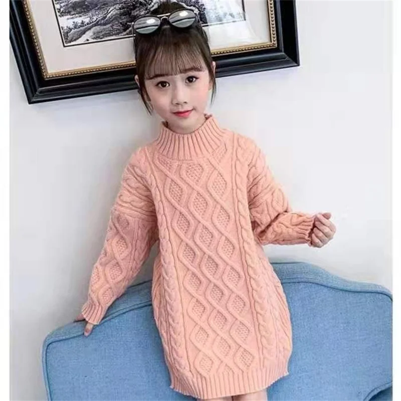 Children Girl Fall Winter Dress Long Sleeve Mock Neck Knit Sweater Dress  For Kid Little Girls 4 to 12 Years Girls Dress Clothes - AliExpress