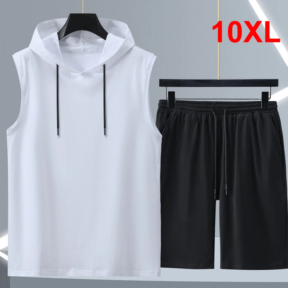 

Summer Suits Plus Size 10XL Men's Sets Fashion Casual Hooded T-shirt Shorts Suits Male Solid Color Tracksuits Big Size 10XL