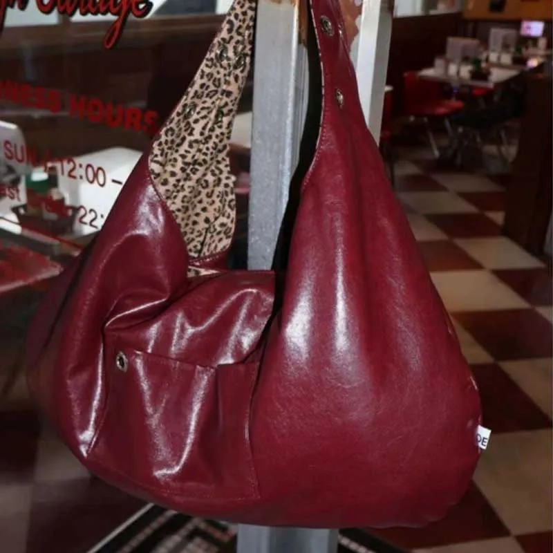Double-Sided Shoulder Bag Cool and Sweet Leopard Print Commuter Tote Bag Women's Versatile Large Bag Retro Chic Handbag bolsos