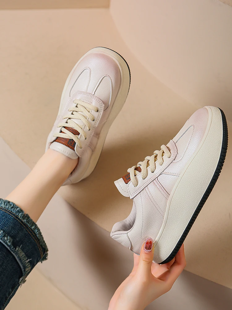 

Women's Sneakers With Platform Shoes Tennis Female Thick Sole Casual 2023 Trainers Round Toe Lace-Up Spring Basic Leisure Rubber