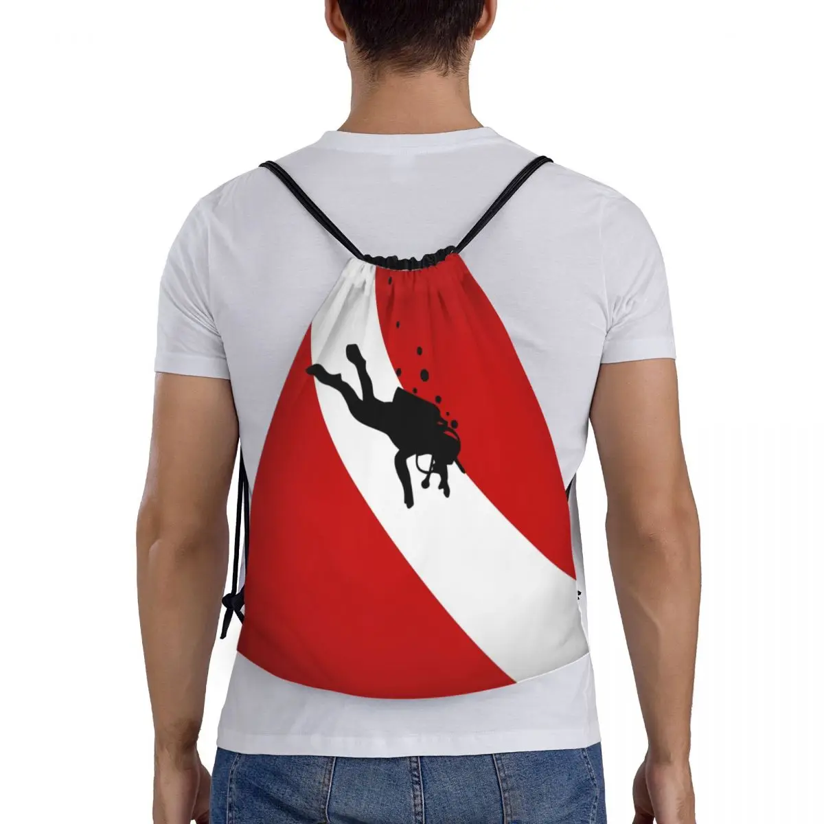Scuba Dive Flag Bubble Red White Drawstring Backpack Women Men Gym Sport Sackpack Portable Diving Shopping Bag Sack 5
