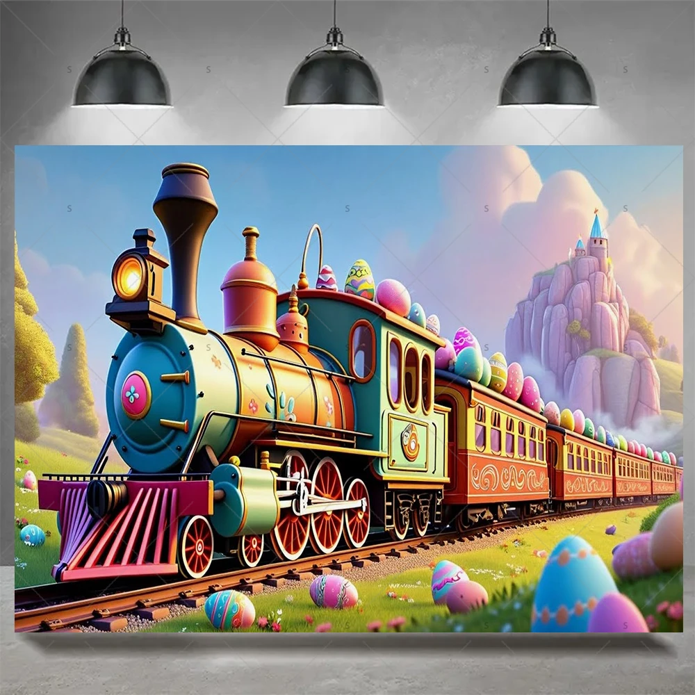 Cartoon Halo Zug Thema Hintergrund Bunte Ballon Geburtstag Party Dekoration Baby Dusche Liefert Banner Fotografie Hintergrund – Detail 14