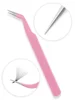 GROINNEYA 1 PC Eyelash Tweezers With Fiber Tips Pink Professional Steel High Precision for Volume Fans Lashes Extensions Makeup 1
