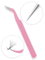 GROINNEYA 1 PC Eyelash Tweezers With Fiber Tips Pink Professional Steel High Precision for Volume Fans Lashes Extensions Makeup 1