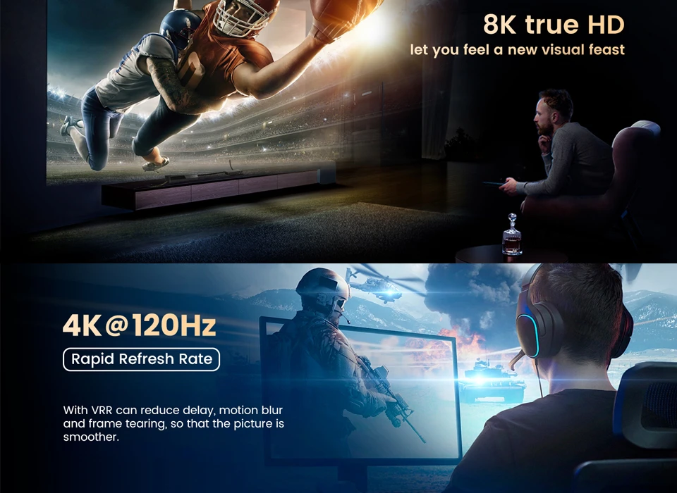 8K 60Hz Splitter HDMI 4 Outputs 4K 120Hz HDR HDMI 2.1 Splitter 1 In 4 Out Screen