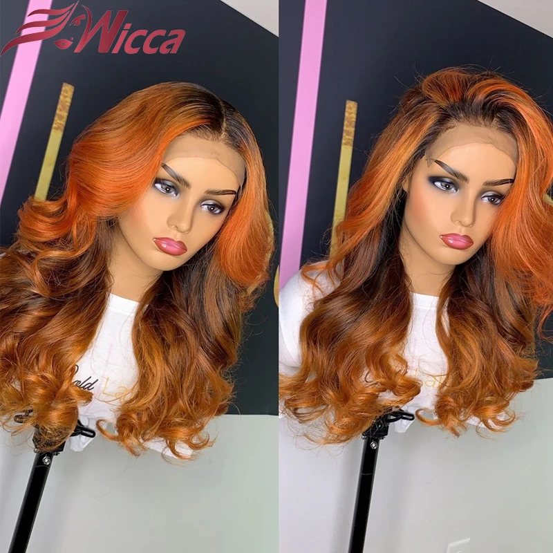 

Ombre Orange Ginger Colored Wigs 13x4 Lace Front Wig Body Wave Pre Plucked 28 Inch Remy Human Hair Wigs 180 Density For Women