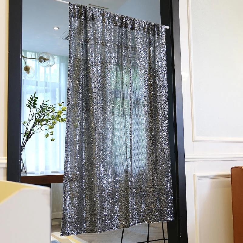 

ashion Bling Bling Sequins Short Curtain Luxury Sparkling Solid Black Tulle Curtain For Living Room Bedroom Voile Sheer Drapes
