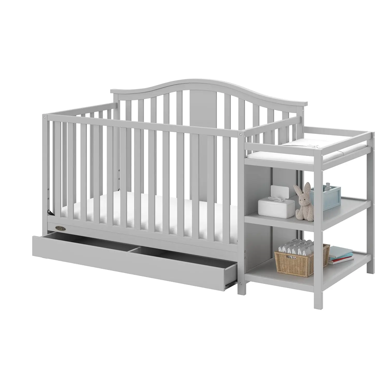 

Graco Solano 4-in-1 Convertible Crib and Changer with Drawer (Pebble Gray) – Crib and Changing Table Combo with Drawer