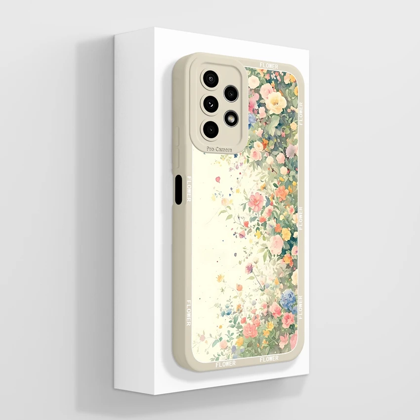 Beautiful Plant Flower Design Liquid Silicone Shockproof Cellphone Case w/ Screen Protector