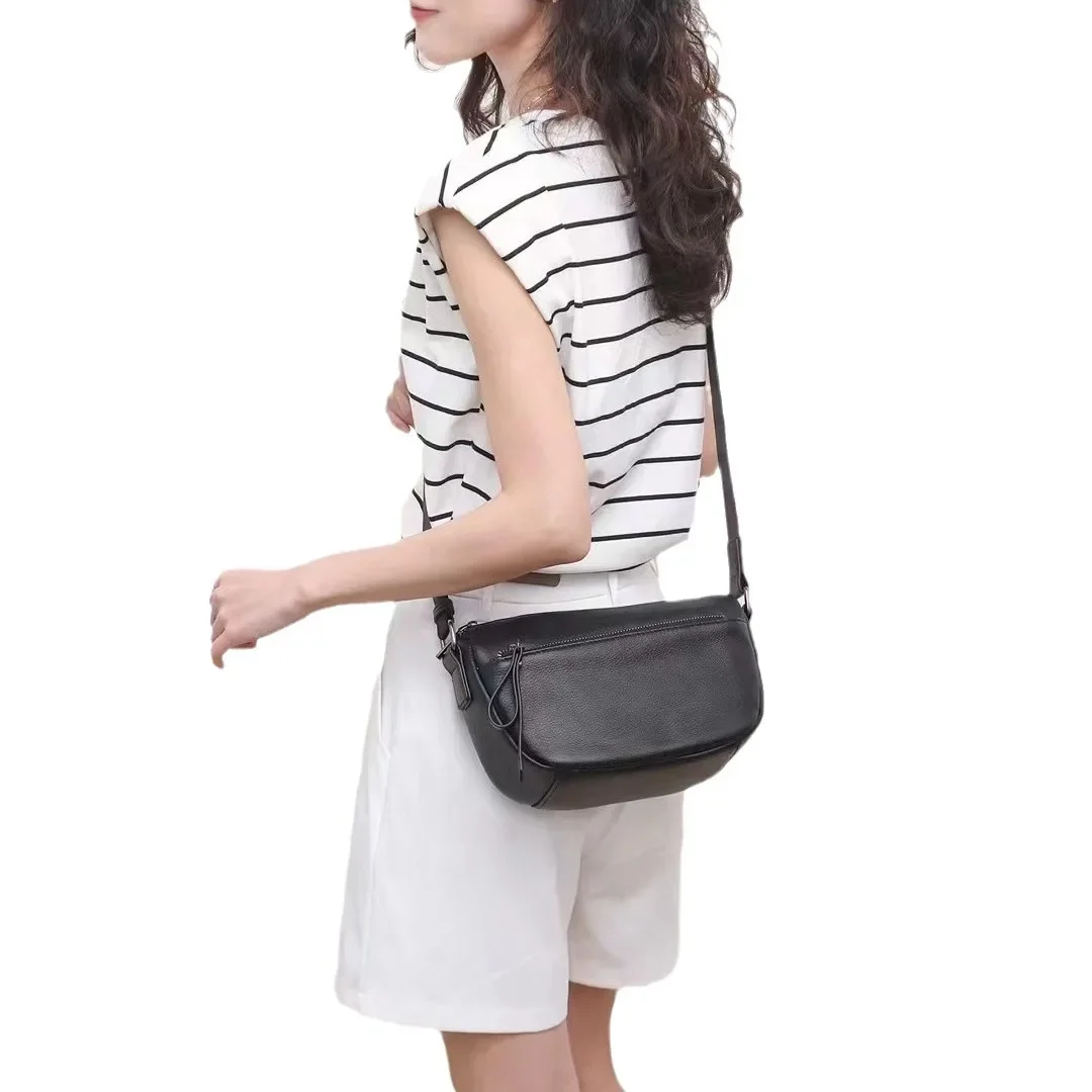 First Layer Cowhide Cow Leather Women's Bag Fashionable Single Shoulder Crossbody Bag Ladies' Solid Color High Quality Handbag