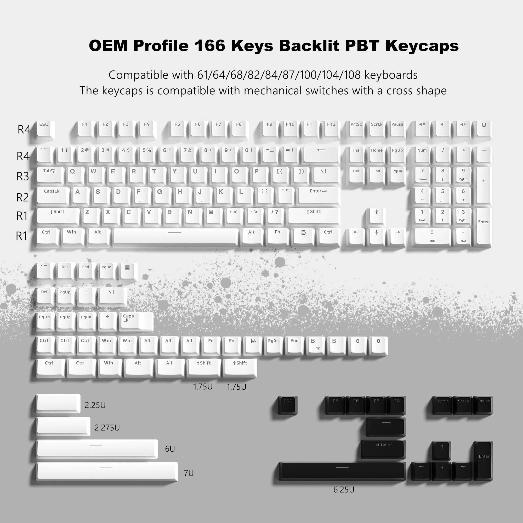 Conjunto de teclas de sombra degradada para teclado mecánico, perfil OEM,  brillo, PBT, tallo Cherry MX, leyendas de doble disparo -  México