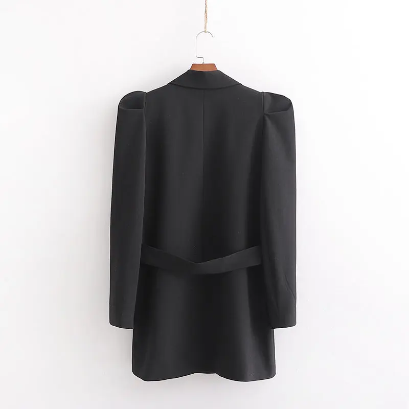 

women's fashion in Europe ms hubble-bubble sleeve design to collect waist suit double-breasted long coat in autumn