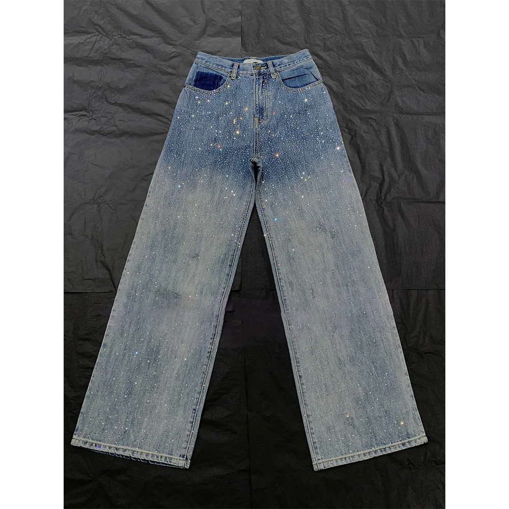 

Women's 23 Premium Niche Heavy Duty Hot Rhinestones Slouchy Sophistication Straight Leg Funky Jeans