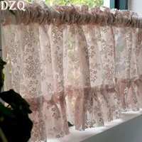 Korean/Japanese Pink Lace Short Curtains Korea Pastoral Flowers Half Curtains for Kitchen Valance #A358 1