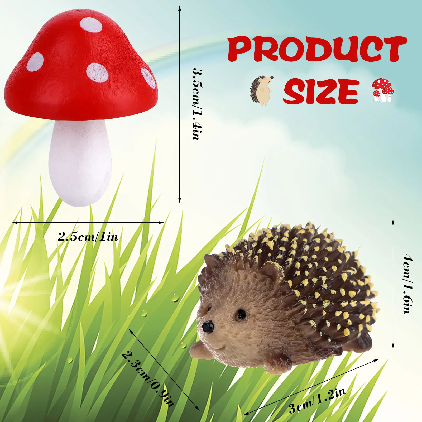 3/5/8PCS Resin Hedgehogs & Mushroom Miniature Fairy Outdoor Animals Figurines for Plant Pots Bonsai Craft Decor Garden Supplies resin ornaments garden decoration resin statue resin handicraft ornaments resin ornament