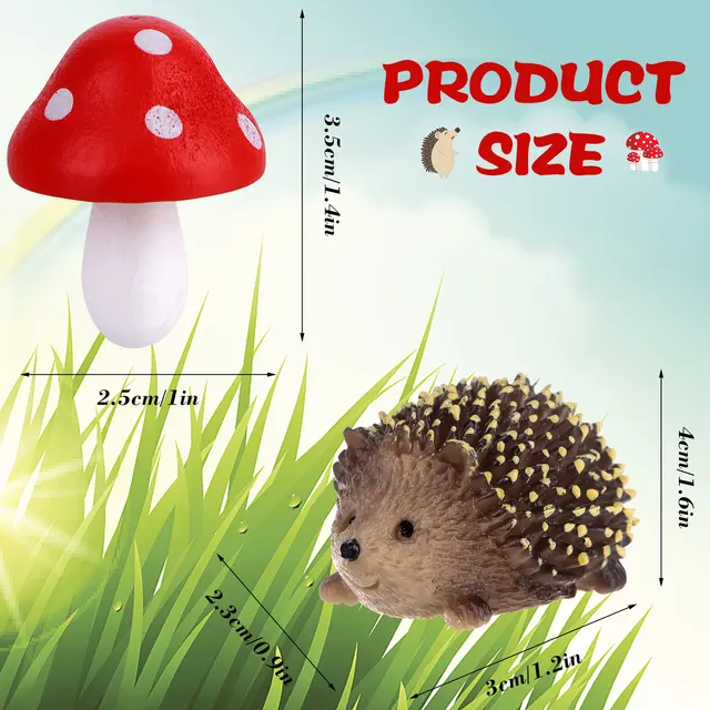 3/5/8Db Gyanta Sündisznók És Gomba Miniatűr Tündér Kültéri Állatok Figurák Növényi Edényekhez Bonsai Kézműves Dekoráció Kerti Készletek - Image 5