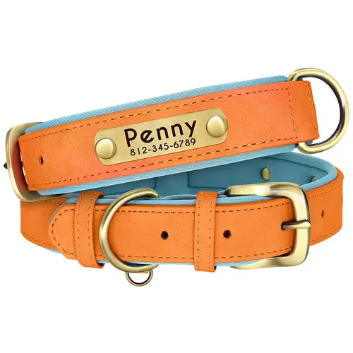 Customized PU Leather Nameplate Dog Collar Soft Padded Dogs Collars Free Engraving Name for Small Medium Large Dogs Adjustable - Image 11